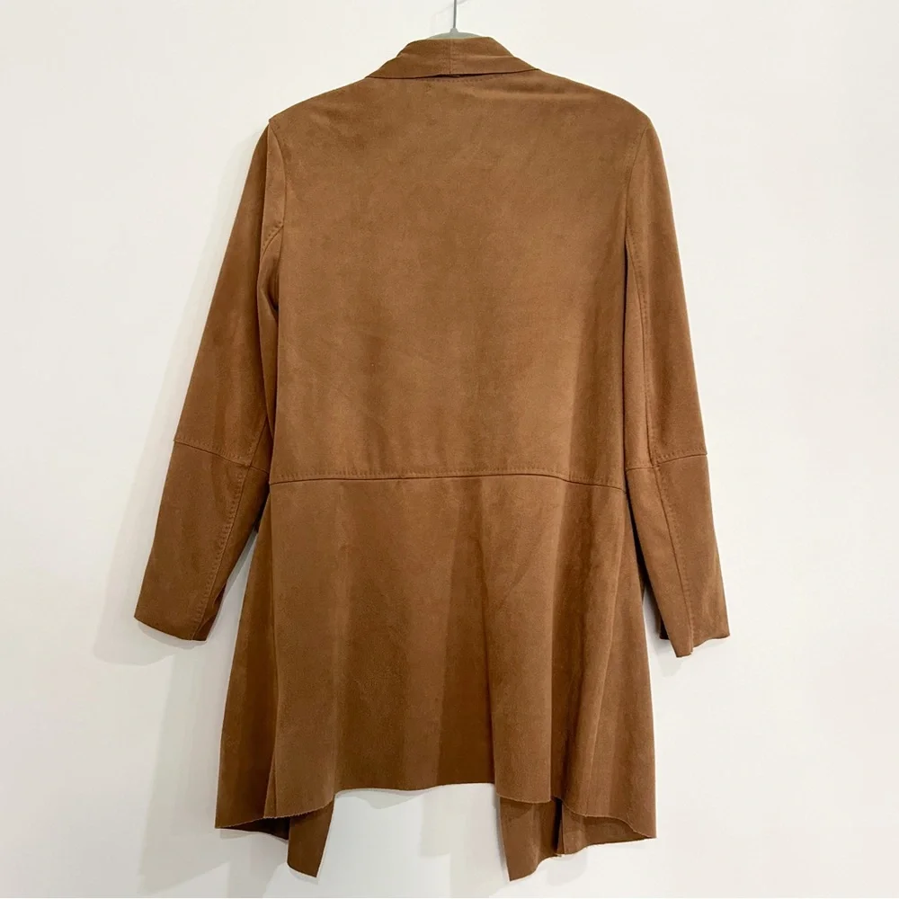 Max studio luxe faux suede topper duster cardigan jacket brown tan - Picture 3 of 5
